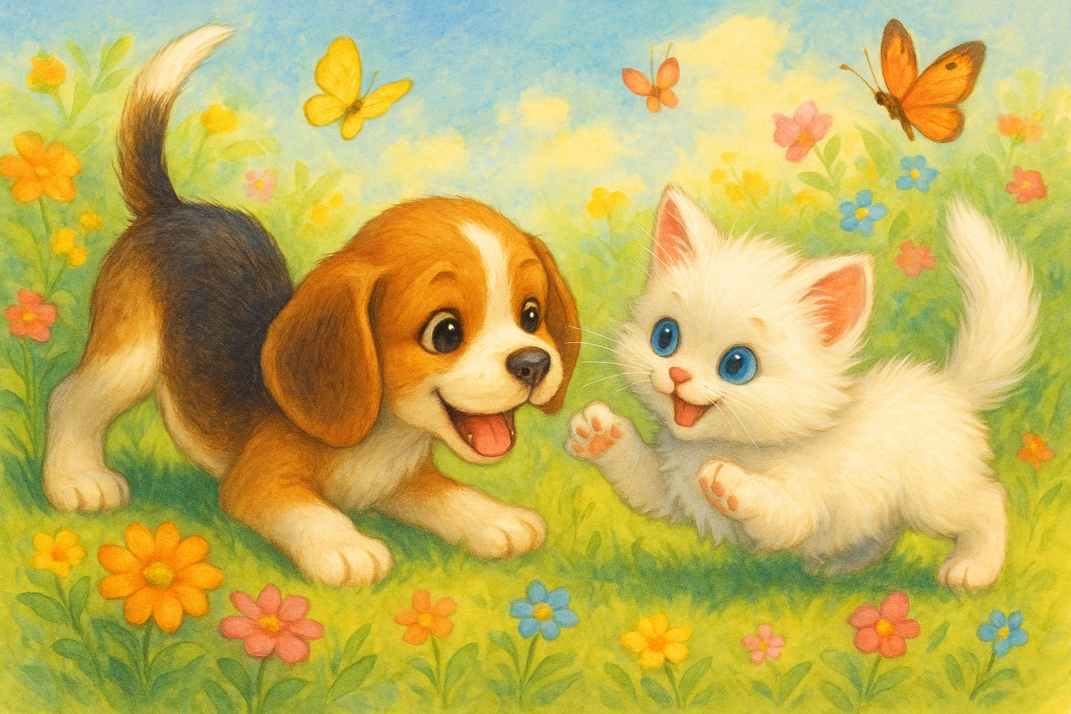 Happy and cute dog&cat